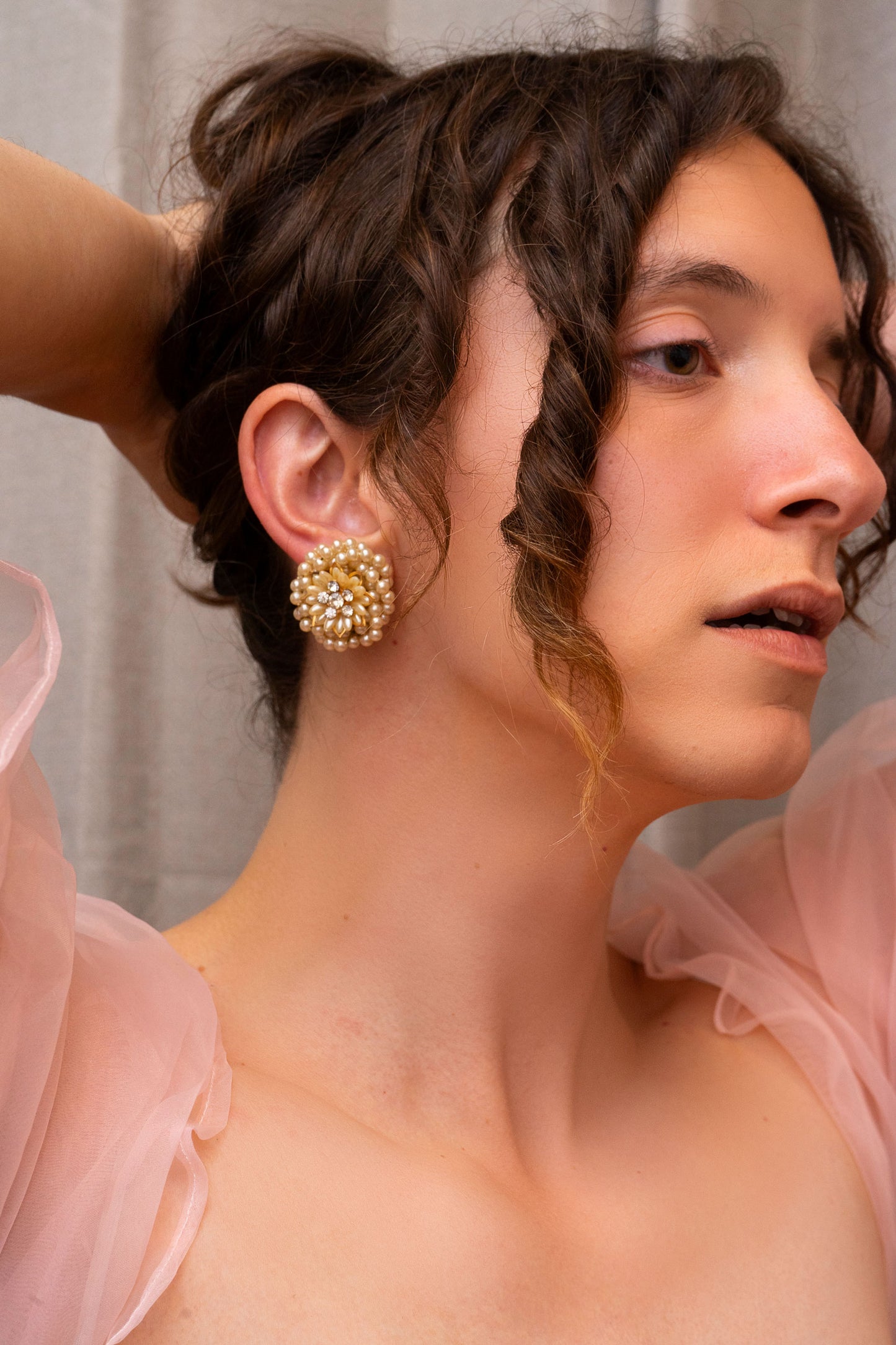 Solar Beaded Gold Clip On Earrings