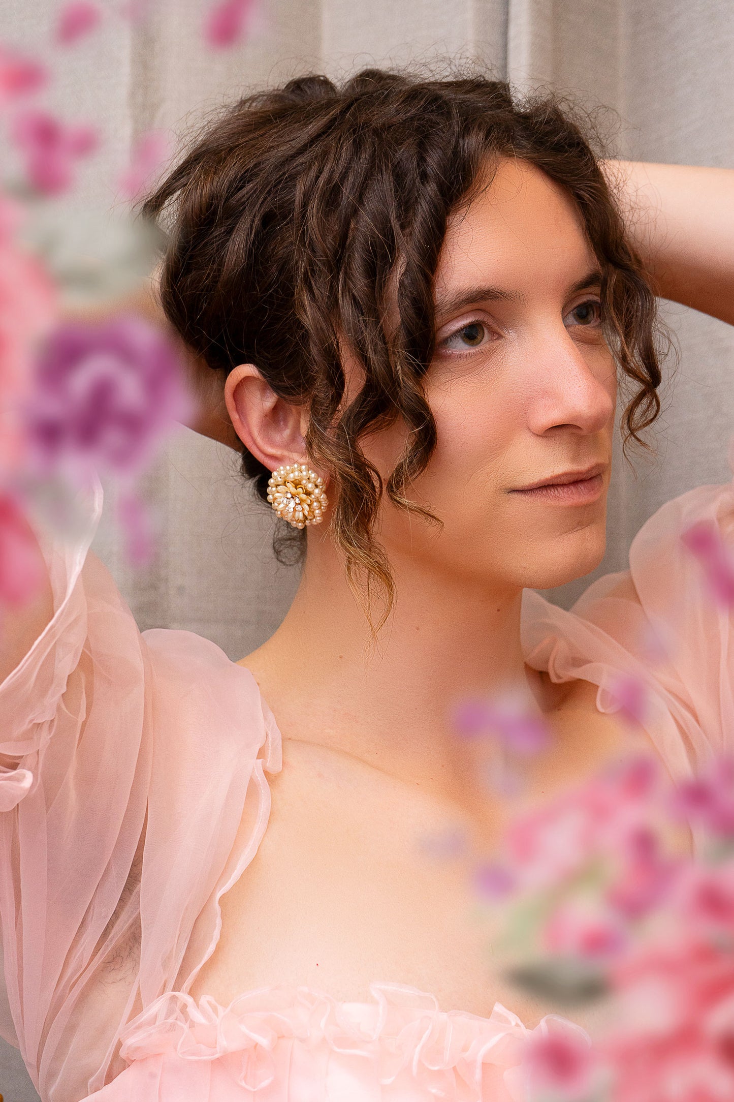 Solar Beaded Gold Clip On Earrings