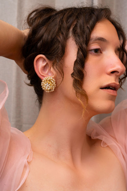 Solar Beaded Gold Clip On Earrings
