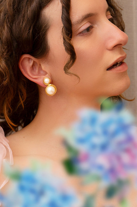 Mother of Pearl Gold Clip On Earrings