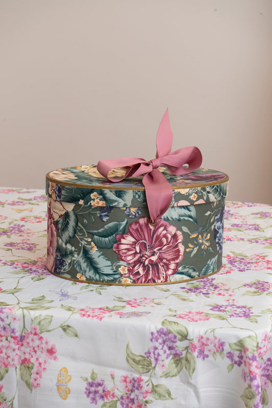 Vintage Floral Deco Textured Hat Box