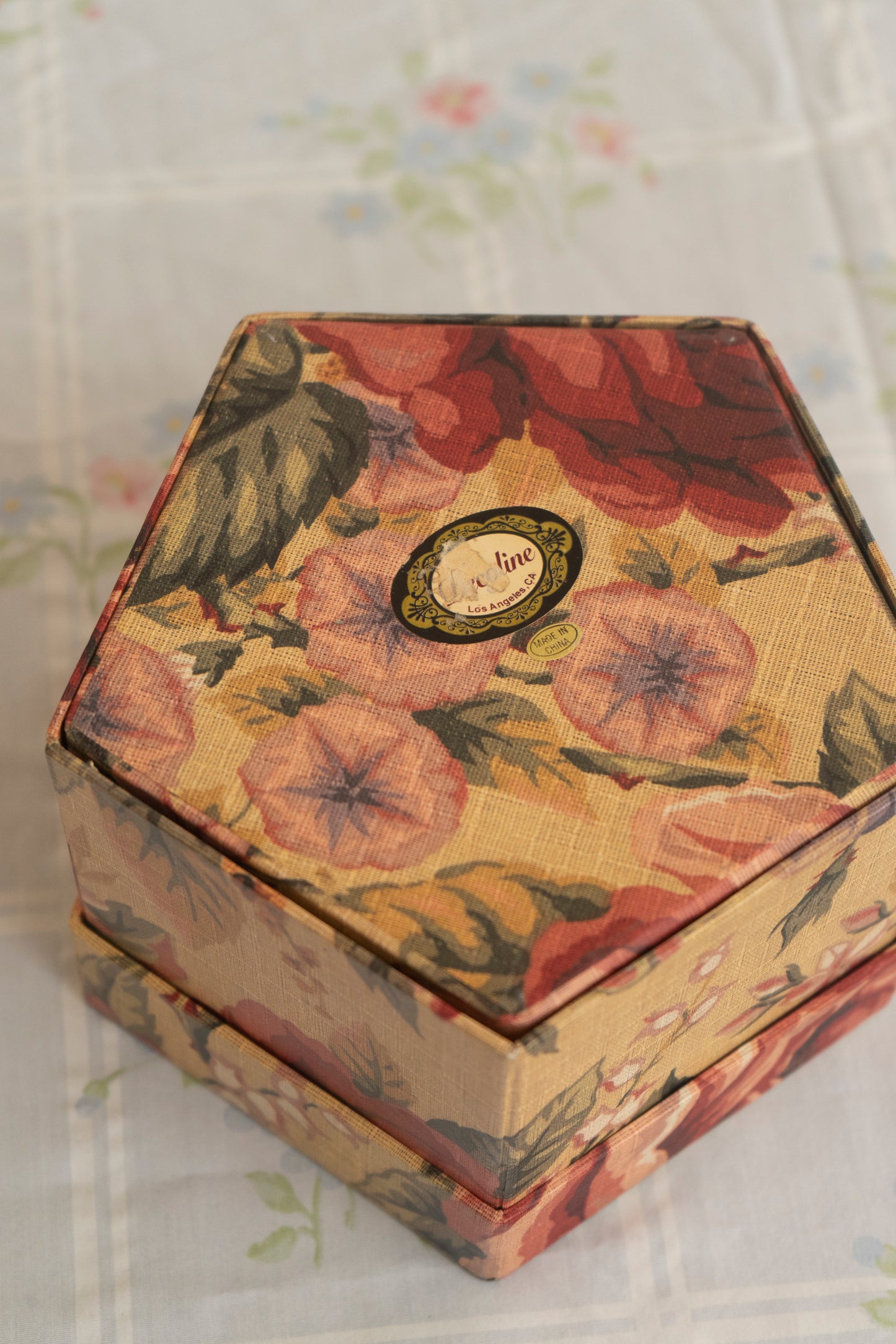 Floral Three Tier Hexagonal Jewelry Box