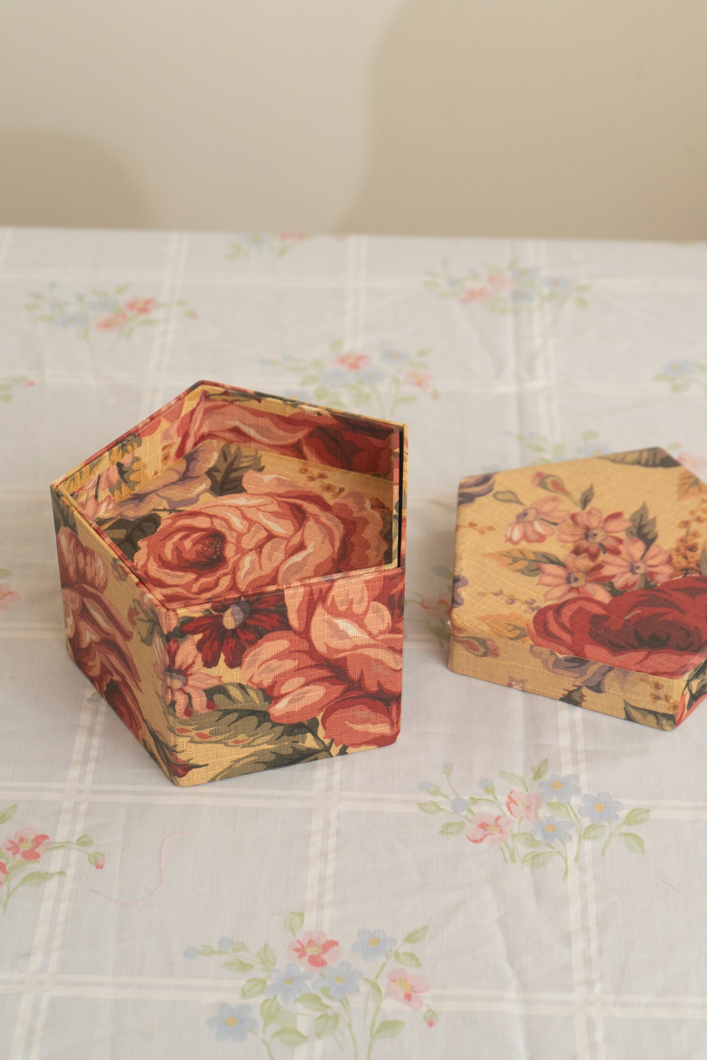 Floral Three Tier Hexagonal Jewelry Box