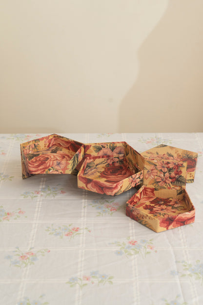 Floral Three Tier Hexagonal Jewelry Box