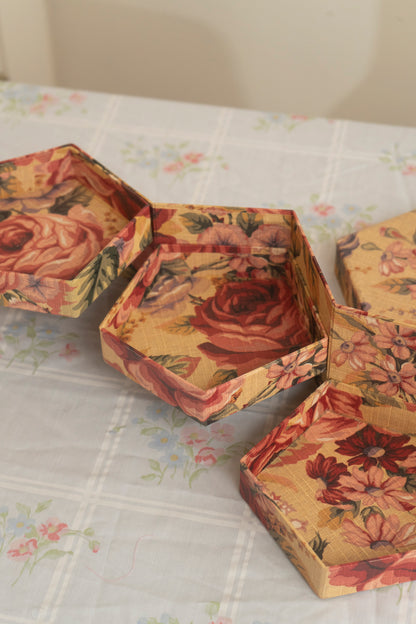 Floral Three Tier Hexagonal Jewelry Box