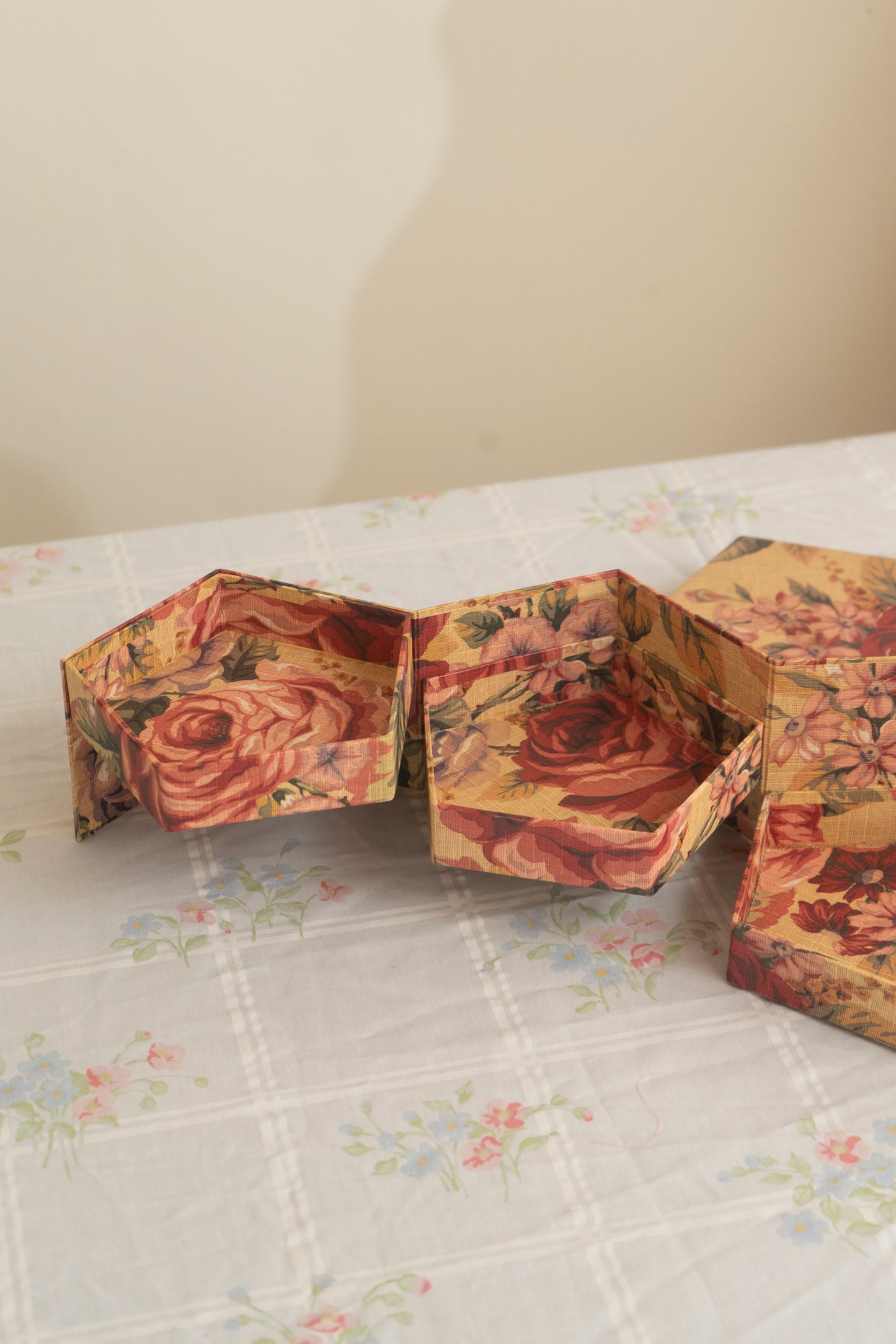 Floral Three Tier Hexagonal Jewelry Box