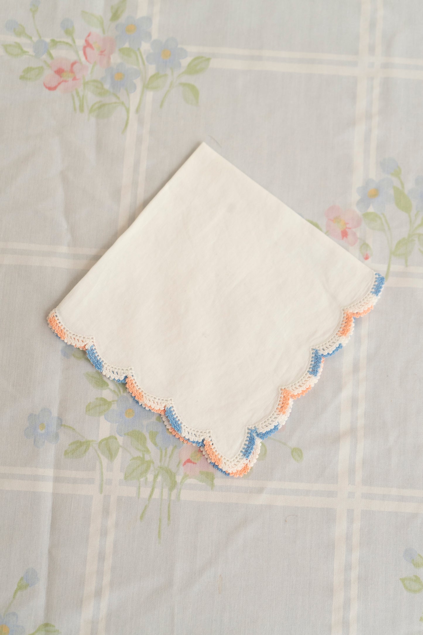 Vintage Pink and Blue Lace Handkerchief