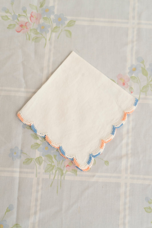 Vintage Pink and Blue Lace Handkerchief