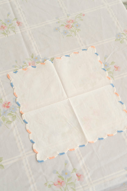 Vintage Pink and Blue Lace Handkerchief