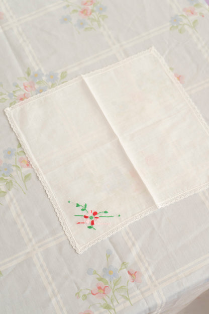 Vintage Pink and Red Embroidered Handkerchief