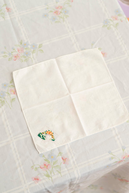 Vintage Orange and Green Embroidered Handkerchief
